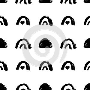 Brush scandinavian strokes seamless pattern. Abstract vector hand drawn semicircles, grunge texture drawing. Black paint