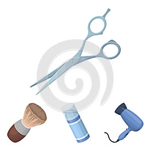 Brush, scissors, electric hair dryer and other equipment for men`s hairdressing salon.Barbershop set collection icons in