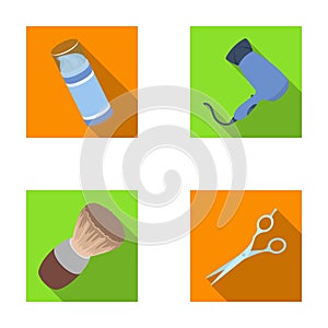 Brush, scissors, electric hair dryer and other equipment for men s hairdressing salon.Barbershop set collection icons in