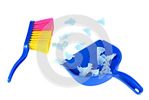 Brush and scoope with garbage isolated