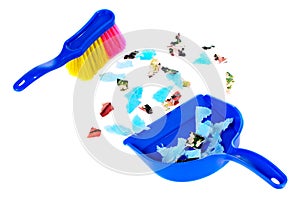 Brush and scoope with garbage isolated