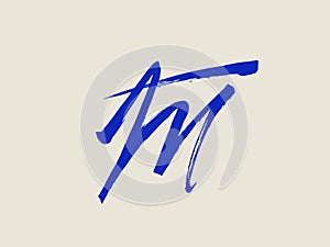 AM brush script, ink monogram. Calligraphy letter a, letter m logo