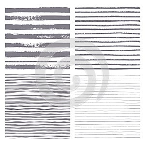Brush stripes vector seamless pattern. Set of thin and thick lines.