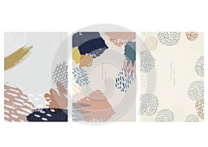 Brush stroke background with Japanese pattern vector. Abstract elements