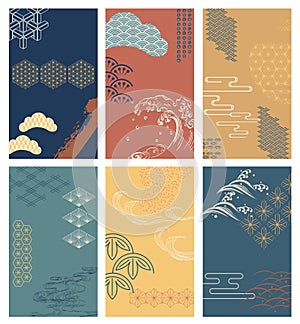 Brush stroke background with Japanese pattern vector. Abstract elements