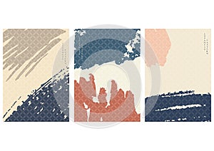 Brush stroke background with Japanese pattern vector. Abstract template with geometric elements.