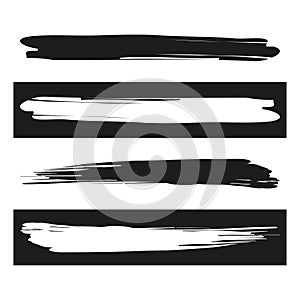 Brush stroke banners set. Black paint stripes. Grunge design elements. Textured ink lines. Vector illustration. EPS 10.