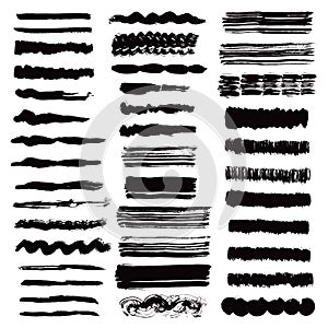 Brush stroke collection. Grunge stripes. Hand drawn design paintbrush elements isolated on white background.