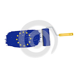 Brush Stroke With European Union National Flag Isolated On A White Background. Vector Illustration.