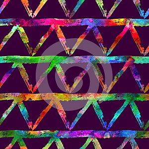 Brush Stroke Geometric Grung Pattern Seamless in Rainbow Color Background. Gunge Collage Watercolor Texture for Teen and