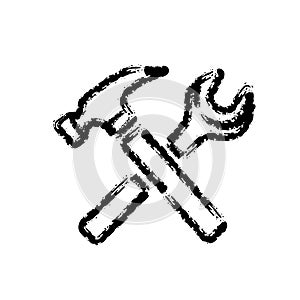 Brush stroke hand drawn vector icon of repair tools