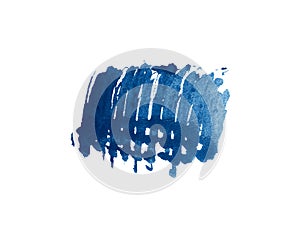 Dark indigo blue artistic watercolor abstract shape paint brush stroke isolated on white background