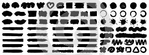 Brush stroke set isolated, wavy and swirled brush strokes pattern, bold curved lines and squiggles marker stripe, hand drawn photo