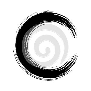 Brush strokes circle. Round spiral. Wavy cycle. Circular pattern. Black frame on white background. Rotate ring. Circe line. Border