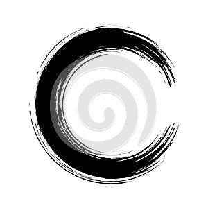 Brush strokes circle. Round spiral. Wavy cycle. Circular pattern. Black frame on white background. Rotate ring. Circe line. Border photo