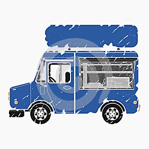 Brush Strokes Food Truck with Sign Board Vector Illustration