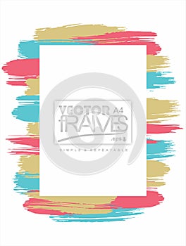 Brush strokes frame design vector. Colorful frame design. Rectangular. A4 size frames. Modern frame design.