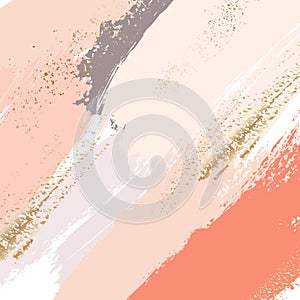 Brush strokes in gentle nude pastel colors on a white background. Delicate luxury orange grey beige texture template. Abstract