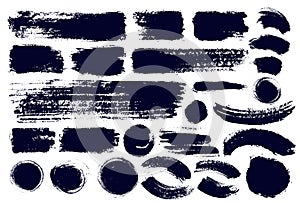 Brush strokes paintbrush set. Grunge design elements. Vector illustration rectangle text boxes. Thin dirty distress texture