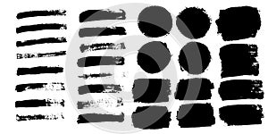 Brush strokes set isolated on white background. Black paint brush. Grunge texture stroke line. Art ink design. Border