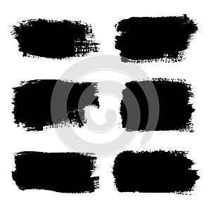 Brush strokes set, isolated white background. Black paint brush. Grunge texture stroke line. Art ink dirty design