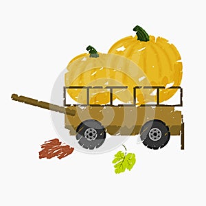 Brush Strokes Thanksgiving Pumpkins in Cart Vector Illustration