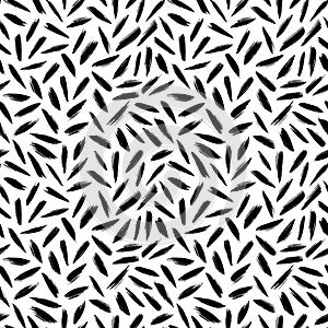 Brush strokes vector seamless pattern. Black paint freehand scribbles, straight lines, dry brush stroke texture.