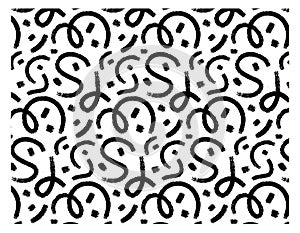 brush strokes waves, spots, doodles vector seamless pattern.