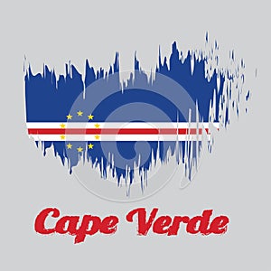 Brush style color flag of Cape Verde, blue white and red color with the circle of ten star. with text Cape Verde. photo