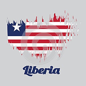 Brush style color flag of Liberia Flag, Eleven horizontal stripes of red and white with white star on a blue field.