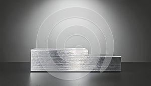Brushed aluminum rectangular podium with horizontal texture lines and gradient background metal stage