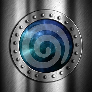 Brushed metal background with space porthole