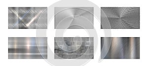 Brushed metal. Steel metallic texture, polished chrome and silver metals shine realistic vector background set photo