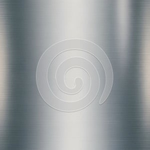 Brushed metal texture with a smooth, reflective surface. The design features fine