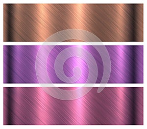 Brushed metal textures set, purple shiny metallic pattern