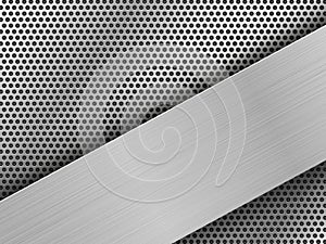 Brushed silver plates on black perforated metal pattern