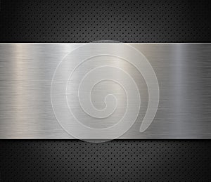 Brushed steel or aluminum metal panel over perforated background 3d illustration