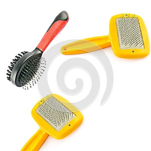 Brushes for grooming dog hair isolated on white background