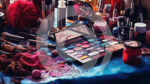 brushes makeup on table