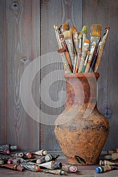 Brushes and paints of the artist