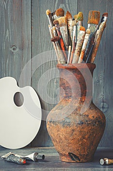 Brushes and paints of the artist