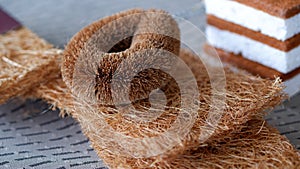 Brushes and scrubbers made of coconut coir.