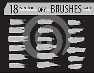 Brushes. Set of dry ink paint. Grunge textured artistic strokes, Vector design. Hand drawn brushes. isolated on black background.