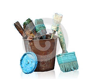 Brushes smeared in paint isolated photo