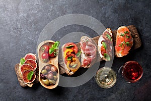 Brushetta or traditional spanish tapas photo