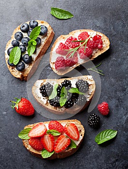 Brushetta or traditional spanish tapas with various berries