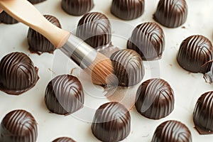 brushing edible shimmer on chocolate bonbons