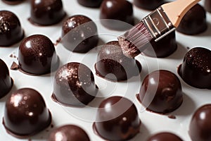 brushing edible shimmer on chocolate bonbons