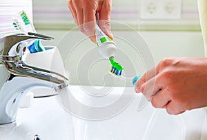 Brushing Teeth. Bathroom photo