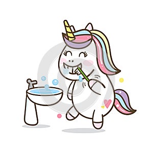 Brushing teeth cartoon, toothbrush vector, brushing teeth, unicorn cartoon,